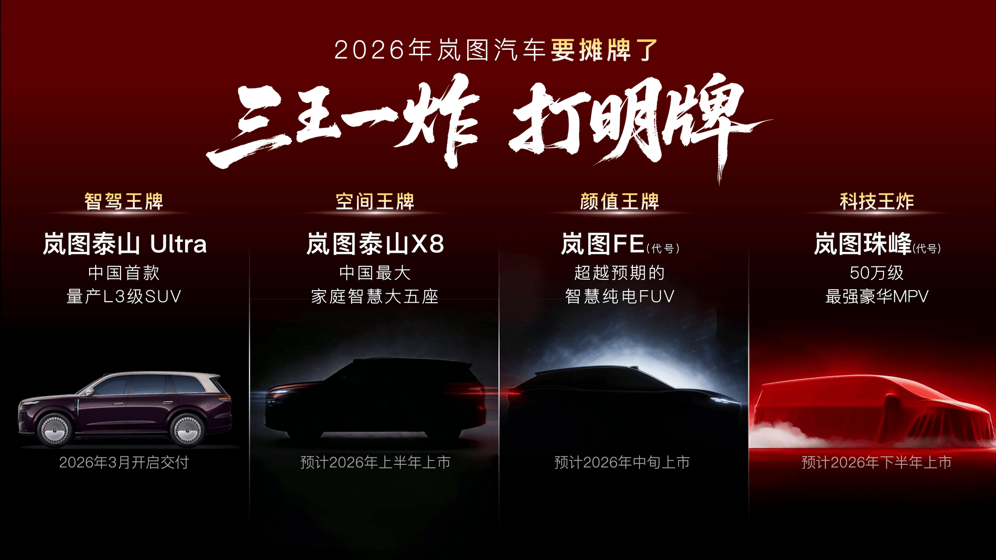 岚图2026推四款新车，全部搭载L3智能驾驶，上市时间同步公布