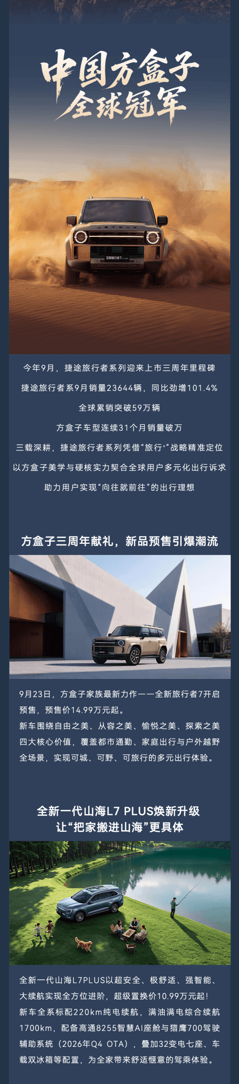 捷途汽车9月销量57497辆 全球累销破256万辆