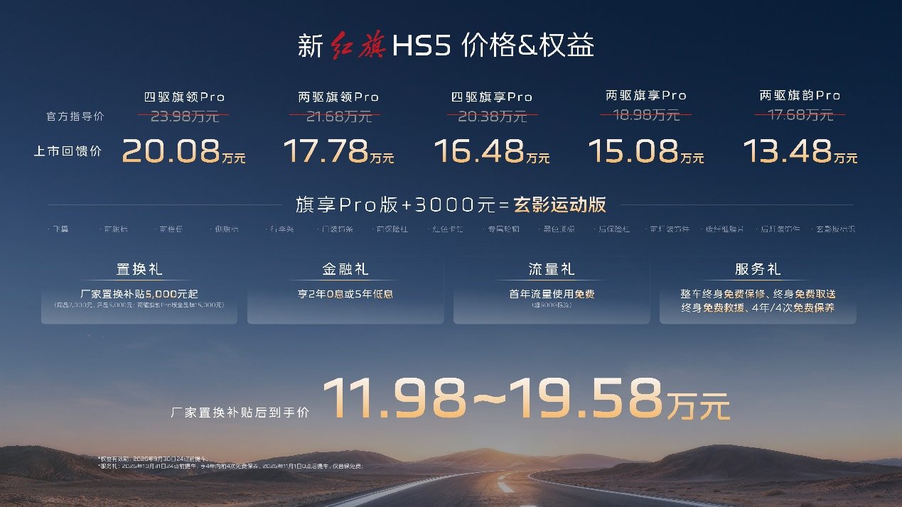 高颜值高品质高智能,新红旗HS5成都车展焕新上市,13.48万元起售