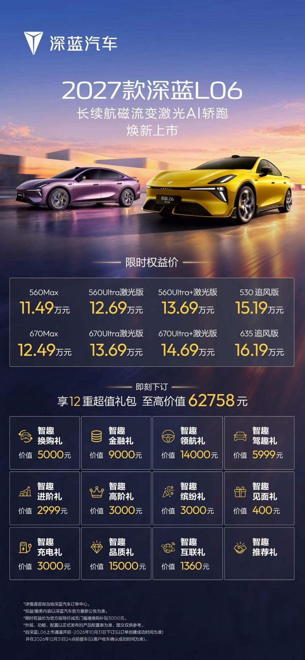四大维度进阶 2027款深蓝L06限时权益价11.49万起